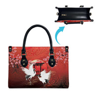 Hawaii and Japan Together Leather Bag Polynesian Art Tattoo With Cranes And Sakura - Polynesian Pride