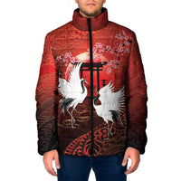 Hawaii and Japan Together Padded Jacket Polynesian Art Tattoo With Cranes And Sakura - Polynesian Pride