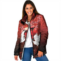 Hawaii and Japan Together Padded Jacket Polynesian Art Tattoo With Cranes And Sakura - Polynesian Pride