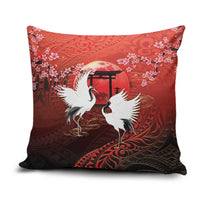 Hawaii and Japan Together Pillow Cover Polynesian Art Tattoo With Cranes And Sakura - Polynesian Pride