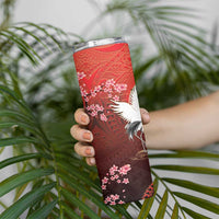 Hawaii and Japan Together Skinny Tumbler Polynesian Art Tattoo With Cranes And Sakura - Polynesian Pride
