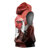 Hawaii and Japan Together Sleeveless Hoodie Polynesian Art Tattoo With Cranes And Sakura - Polynesian Pride