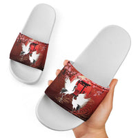 Hawaii and Japan Together Slide Sandals Polynesian Art Tattoo With Cranes And Sakura - Polynesian Pride