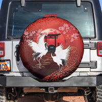 Hawaii and Japan Together Spare Tire Cover Polynesian Art Tattoo With Cranes And Sakura - Polynesian Pride