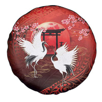 Hawaii and Japan Together Spare Tire Cover Polynesian Art Tattoo With Cranes And Sakura - Polynesian Pride
