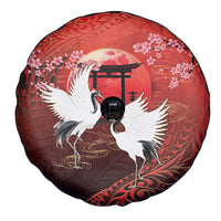 Hawaii and Japan Together Spare Tire Cover Polynesian Art Tattoo With Cranes And Sakura - Polynesian Pride