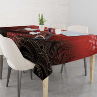 Hawaii and Japan Together Tablecloth Polynesian Art Tattoo With Cranes And Sakura - Polynesian Pride