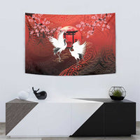 Hawaii and Japan Together Tapestry Polynesian Art Tattoo With Cranes And Sakura - Polynesian Pride