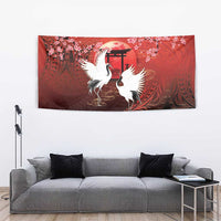 Hawaii and Japan Together Tapestry Polynesian Art Tattoo With Cranes And Sakura - Polynesian Pride