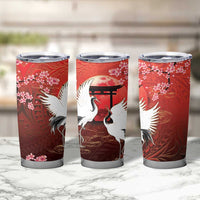 Hawaii and Japan Together Tumbler Cup Polynesian Art Tattoo With Cranes And Sakura - Polynesian Pride