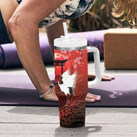 Hawaii and Japan Together Tumbler With Handle Polynesian Art Tattoo With Cranes And Sakura - Polynesian Pride