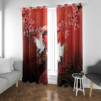 Hawaii and Japan Together Window Curtain Polynesian Art Tattoo With Cranes And Sakura - Polynesian Pride