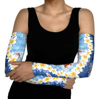 Hawaii And Japan Arm Sleeves Plumeria Lei With Koi Fish Blue - Polynesian Pride