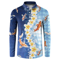 Hawaii And Japan Button Sweatshirt Plumeria Lei With Koi Fish Blue - Polynesian Pride