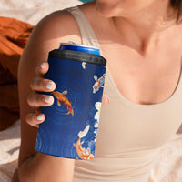 Hawaii And Japan 4 in 1 Can Cooler Tumbler Plumeria Lei With Koi Fish Blue - Polynesian Pride