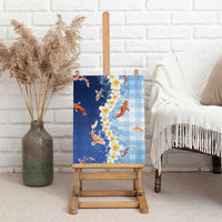 Hawaii And Japan Canvas Wall Art Plumeria Lei With Koi Fish Blue - Polynesian Pride