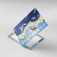 Hawaii And Japan Canvas Wall Art Plumeria Lei With Koi Fish Blue - Polynesian Pride