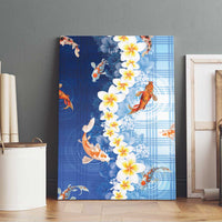 Hawaii And Japan Canvas Wall Art Plumeria Lei With Koi Fish Blue - Polynesian Pride