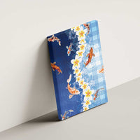 Hawaii And Japan Canvas Wall Art Plumeria Lei With Koi Fish Blue - Polynesian Pride