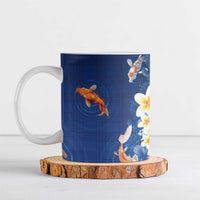 Hawaii And Japan Ceramic Mug Plumeria Lei With Koi Fish Blue - Polynesian Pride