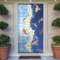 Hawaii And Japan Door Cover Plumeria Lei With Koi Fish Blue - Polynesian Pride
