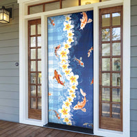 Hawaii And Japan Door Cover Plumeria Lei With Koi Fish Blue - Polynesian Pride