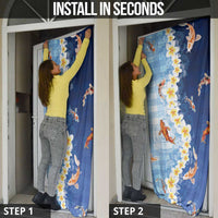 Hawaii And Japan Door Cover Plumeria Lei With Koi Fish Blue - Polynesian Pride