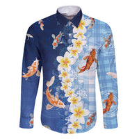 Hawaii And Japan Family Matching Mermaid Dress and Hawaiian Shirt Plumeria Lei With Koi Fish Blue - Polynesian Pride