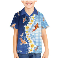 Hawaii And Japan Family Matching Mermaid Dress and Hawaiian Shirt Plumeria Lei With Koi Fish Blue - Polynesian Pride
