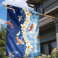 Hawaii And Japan Garden Flag Plumeria Lei With Koi Fish Blue - Polynesian Pride