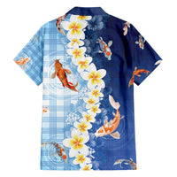 Hawaii And Japan Hawaiian Shirt Plumeria Lei With Koi Fish Blue - Polynesian Pride