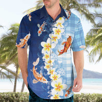 Hawaii And Japan Hawaiian Shirt Plumeria Lei With Koi Fish Blue - Polynesian Pride