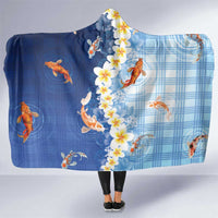 Hawaii And Japan Hooded Blanket Plumeria Lei With Koi Fish Blue - Polynesian Pride