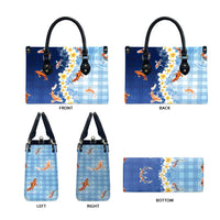 Hawaii And Japan Leather Bag Plumeria Lei With Koi Fish Blue - Polynesian Pride