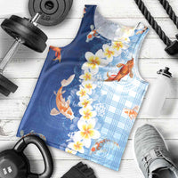 Hawaii And Japan Men Tank Top Plumeria Lei With Koi Fish Blue - Polynesian Pride
