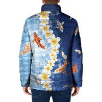 Hawaii And Japan Padded Jacket Plumeria Lei With Koi Fish Blue - Polynesian Pride