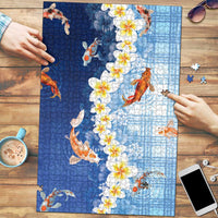 Hawaii And Japan Puzzle Plumeria Lei With Koi Fish Blue - Polynesian Pride