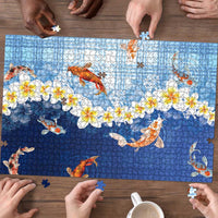 Hawaii And Japan Puzzle Plumeria Lei With Koi Fish Blue - Polynesian Pride