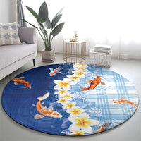 Hawaii And Japan Round Carpet Plumeria Lei With Koi Fish Blue - Polynesian Pride