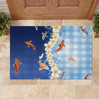 Hawaii And Japan Rubber Doormat Plumeria Lei With Koi Fish Blue - Polynesian Pride
