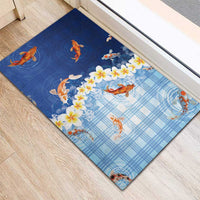 Hawaii And Japan Rubber Doormat Plumeria Lei With Koi Fish Blue - Polynesian Pride