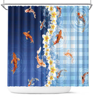 Hawaii And Japan Shower Curtain Plumeria Lei With Koi Fish Blue - Polynesian Pride
