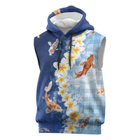 Hawaii And Japan Sleeveless Hoodie Plumeria Lei With Koi Fish Blue - Polynesian Pride