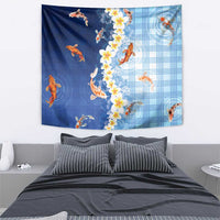 Hawaii And Japan Tapestry Plumeria Lei With Koi Fish Blue - Polynesian Pride