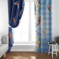 Hawaii And Japan Window Curtain Plumeria Lei With Koi Fish Blue - Polynesian Pride