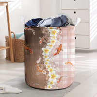 Hawaii And Japan Laundry Basket Plumeria Lei With Koi Fish Beige - Polynesian Pride