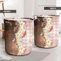 Hawaii And Japan Laundry Basket Plumeria Lei With Koi Fish Beige - Polynesian Pride