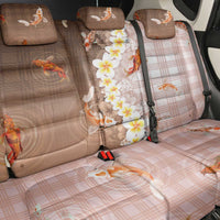 Hawaii And Japan Back Car Seat Cover Plumeria Lei With Koi Fish Beige - Polynesian Pride