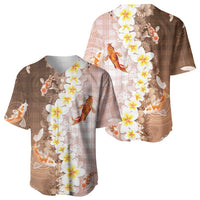 Hawaii And Japan Baseball Jersey Plumeria Lei With Koi Fish Beige - Polynesian Pride