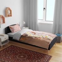 Hawaii And Japan Bedding Set Plumeria Lei With Koi Fish Beige - Polynesian Pride